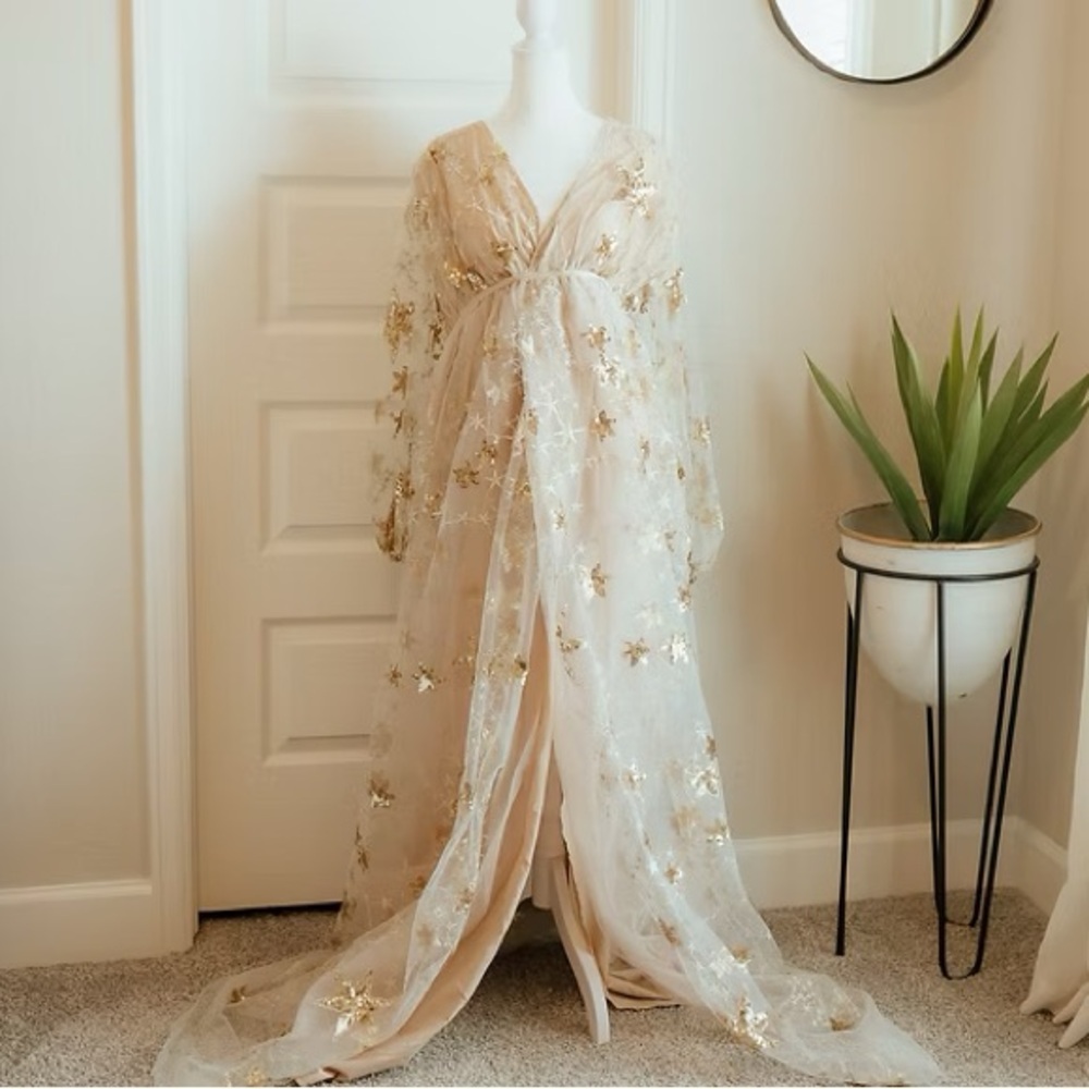 Tulle Maternity Gown with Gold Star Details